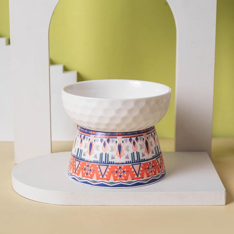 Totem Stripe Ceramic Cat Bowl – 7 Hand-Painted Patterns