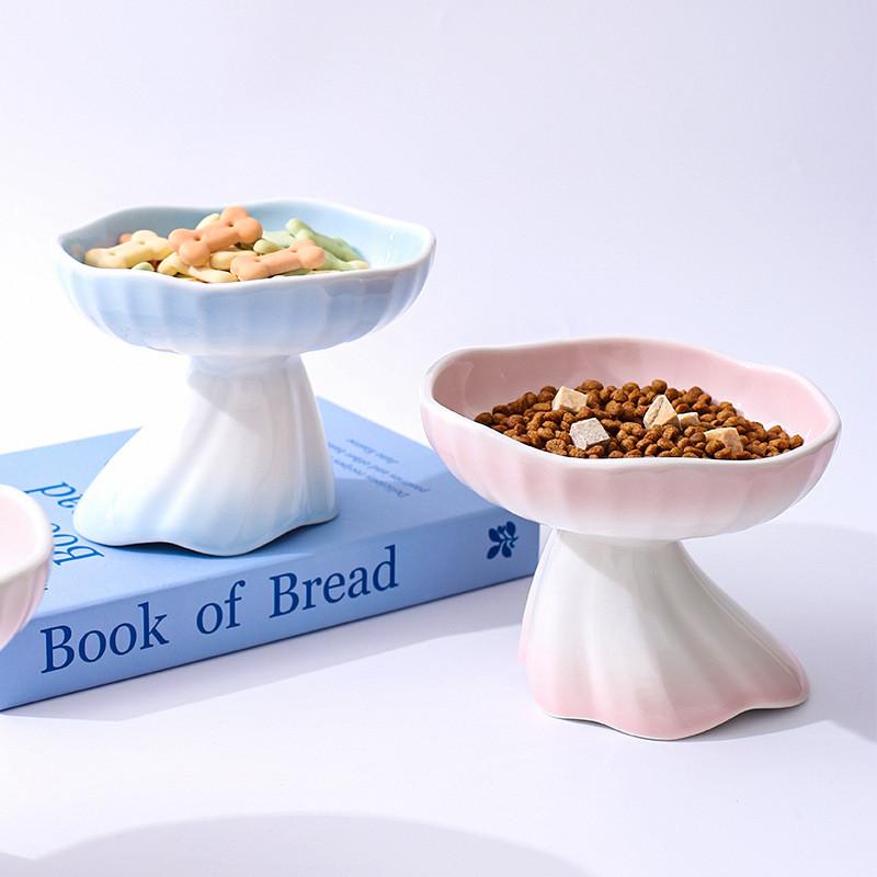 Skirt Shape Gradient Cat Bowl – High-Foot Ceramic