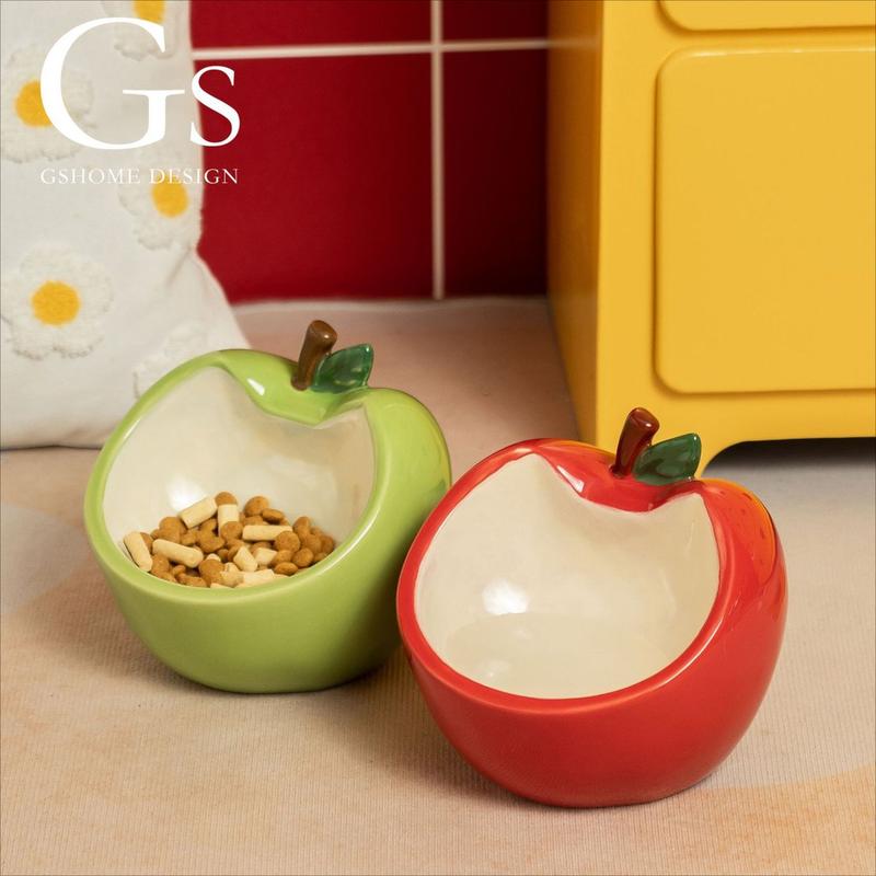 Apple Slanted Ceramic Cat Bowl – Red or Green - Image 4