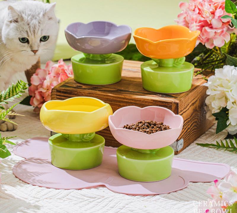 Flower Ceramic Cat Bowl – Raised Anti-Tip, 4 Colours - Image 8