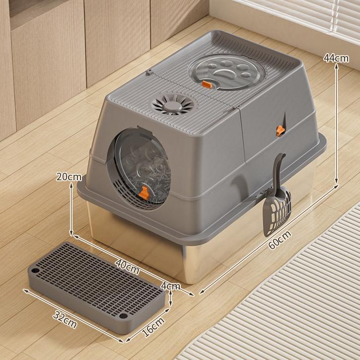 Stainless Steel Enclosed Litter Box – Large, 60 × 40 cm