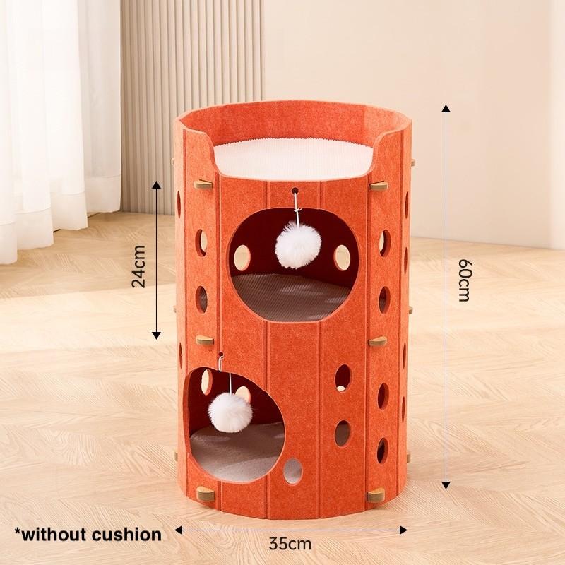Multi-Layer Felt Cat Tower – 2 or 3 Level, Orange & Yellow - Image 2