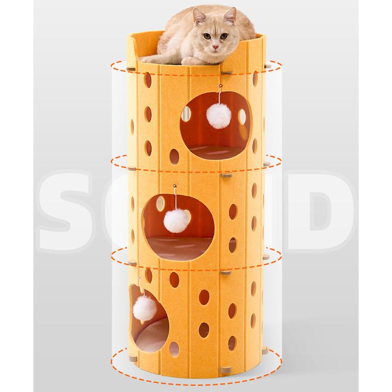 Multi-Layer Felt Cat Tower – 2 or 3 Level, Orange & Yellow - Image 9