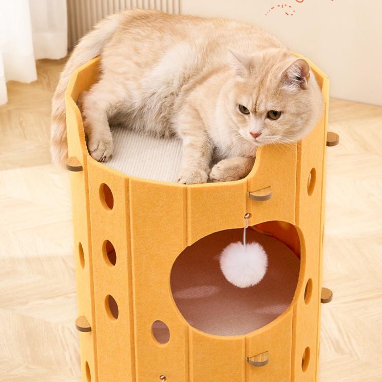 Multi-Layer Felt Cat Tower – 2 or 3 Level, Orange & Yellow - Image 11