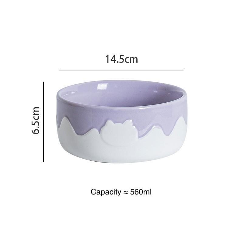 Drip Glaze Ceramic Cat Bowl – High & Low, 3 Colours - Image 4