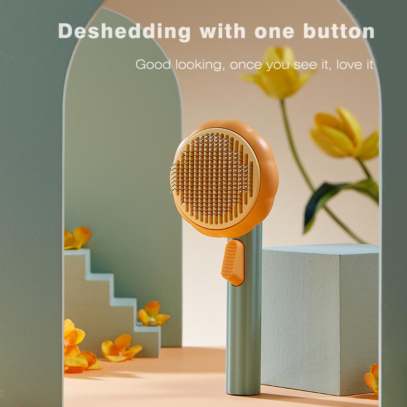 AIWO Sunflower Self-Cleaning Pet Comb – Orange & Green - Image 4