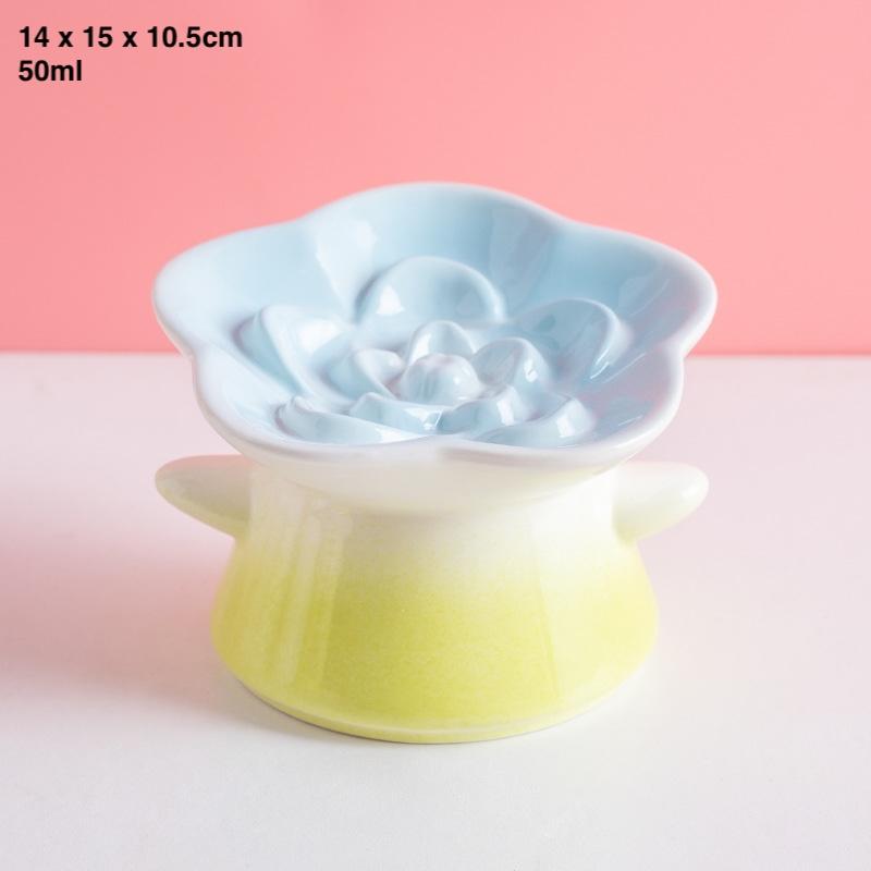 Flower Ceramic Cat Bowl S2 – Blue, Pink or Yellow