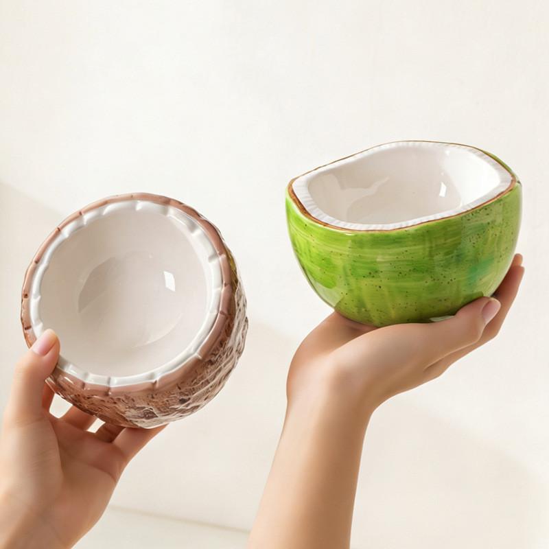 Half Coconut Ceramic Cat Bowl – Tall Spill-Proof Water Dish - Image 3