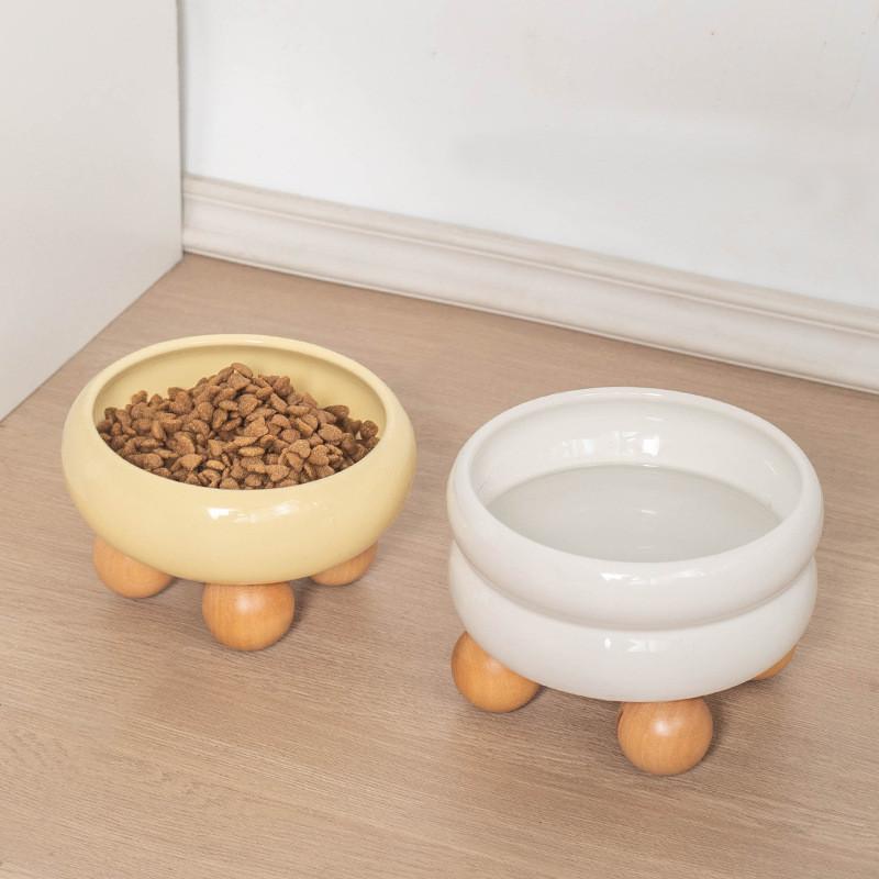 Round Ceramic Cat Bowl on Wood Base – 1 or 2 Layer - Image 11