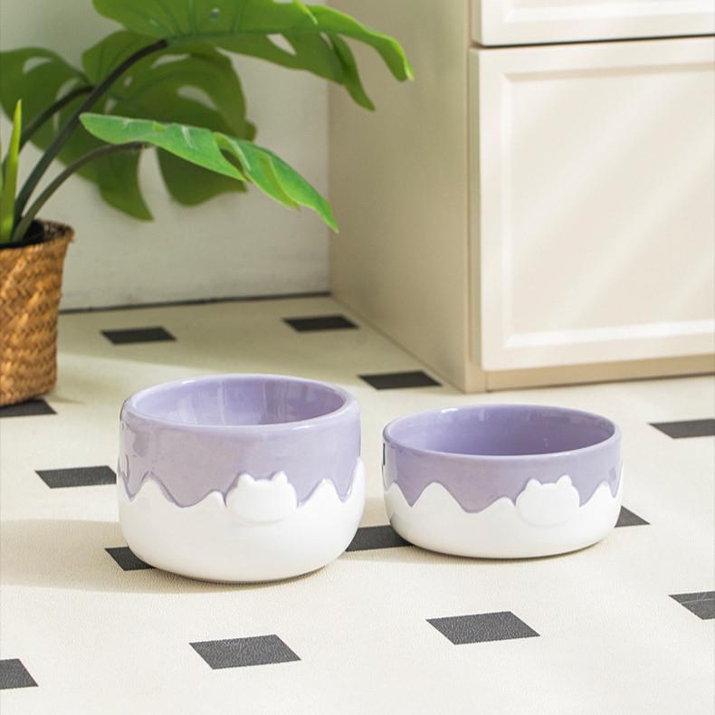Drip Glaze Ceramic Cat Bowl – High & Low, 3 Colours - Image 12