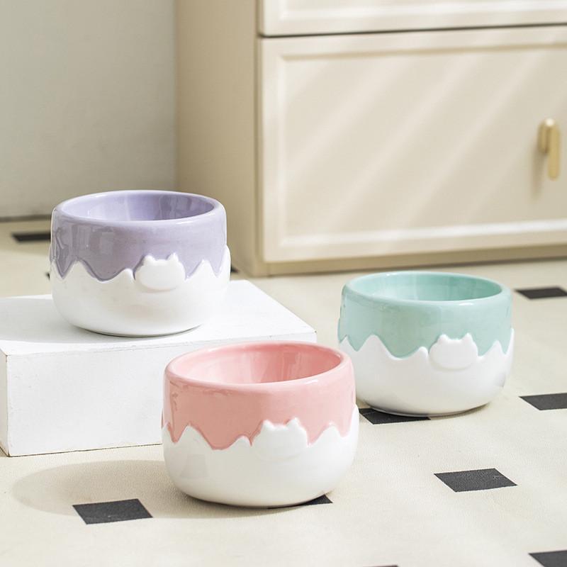 Drip Glaze Ceramic Cat Bowl – High & Low, 3 Colours - Image 7