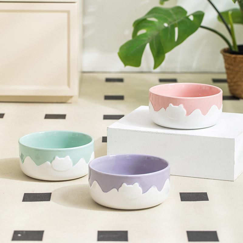 Drip Glaze Ceramic Cat Bowl – High & Low, 3 Colours - Image 8