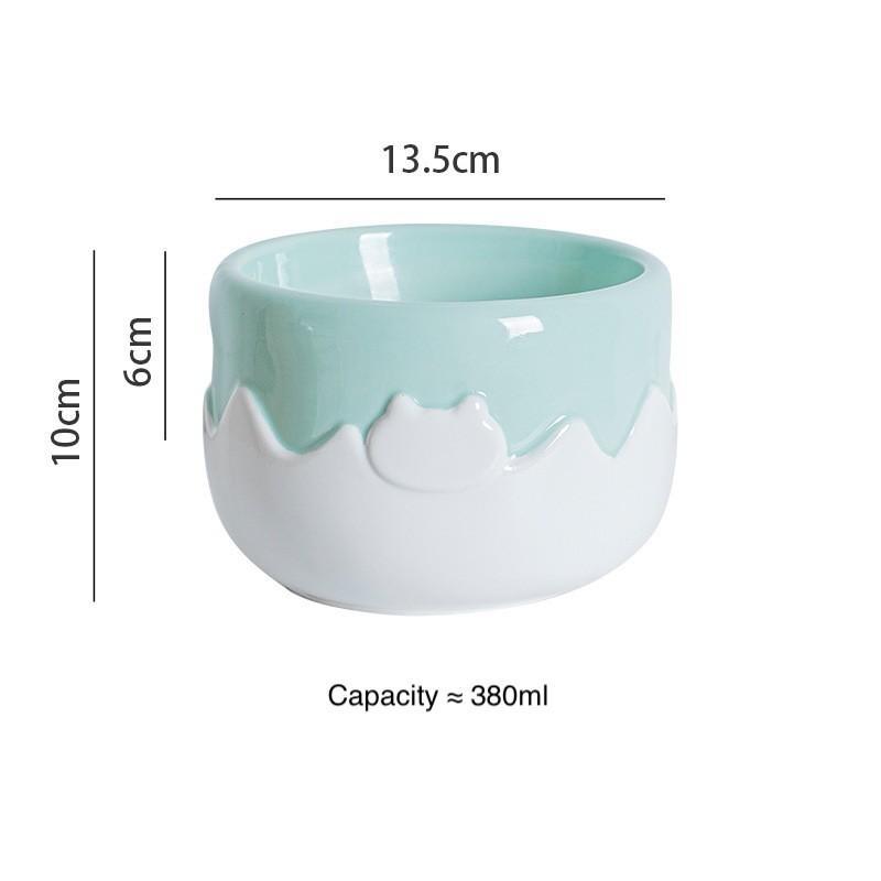 Drip Glaze Ceramic Cat Bowl – High & Low, 3 Colours - Image 3