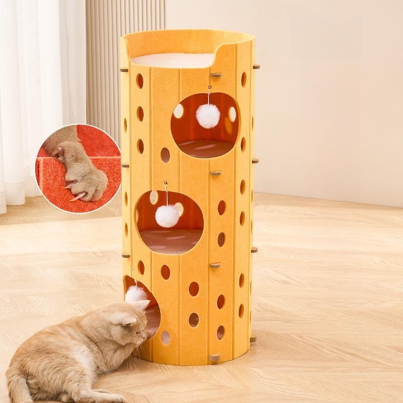 Multi-Layer Felt Cat Tower – 2 or 3 Level, Orange & Yellow - Image 7