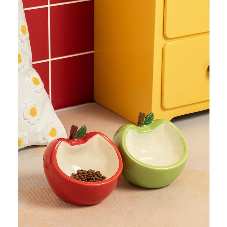 Apple Slanted Ceramic Cat Bowl – Red or Green - Image 8