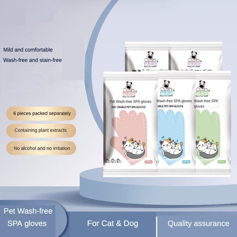 Pet Bath-Free Cleaning Glove Wipes – 6 Pcs, 4 Scents