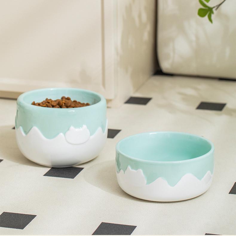 Drip Glaze Ceramic Cat Bowl – High & Low, 3 Colours - Image 14