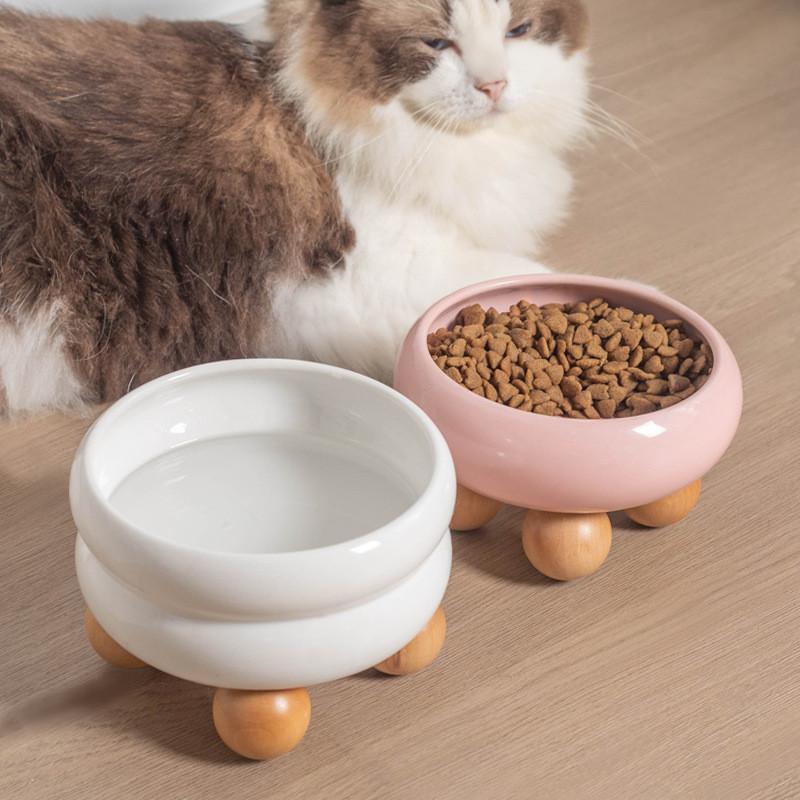 Round Ceramic Cat Bowl on Wood Base – 1 or 2 Layer - Image 10