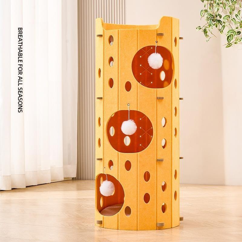Multi-Layer Felt Cat Tower – 2 or 3 Level, Orange & Yellow - Image 6