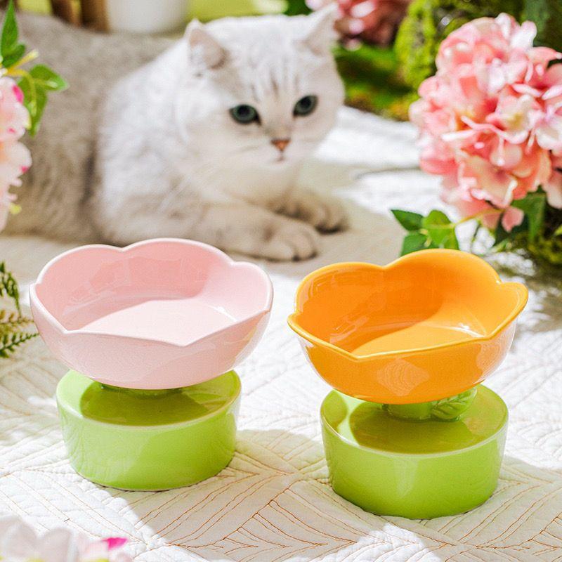 Flower Ceramic Cat Bowl – Raised Anti-Tip, 4 Colours - Image 9