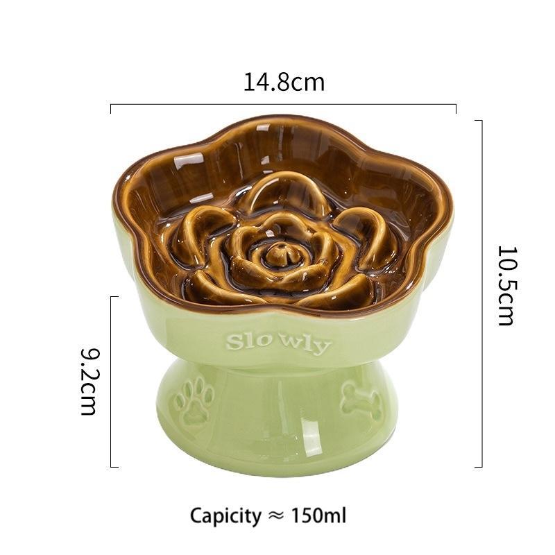 Rose Ceramic Cat Bowl – Raised Anti-Tip Feeder, 5 Colours