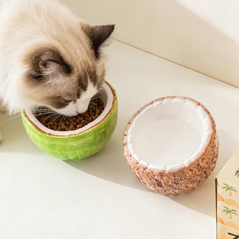 Half Coconut Ceramic Cat Bowl – Tall Spill-Proof Water Dish - Image 2