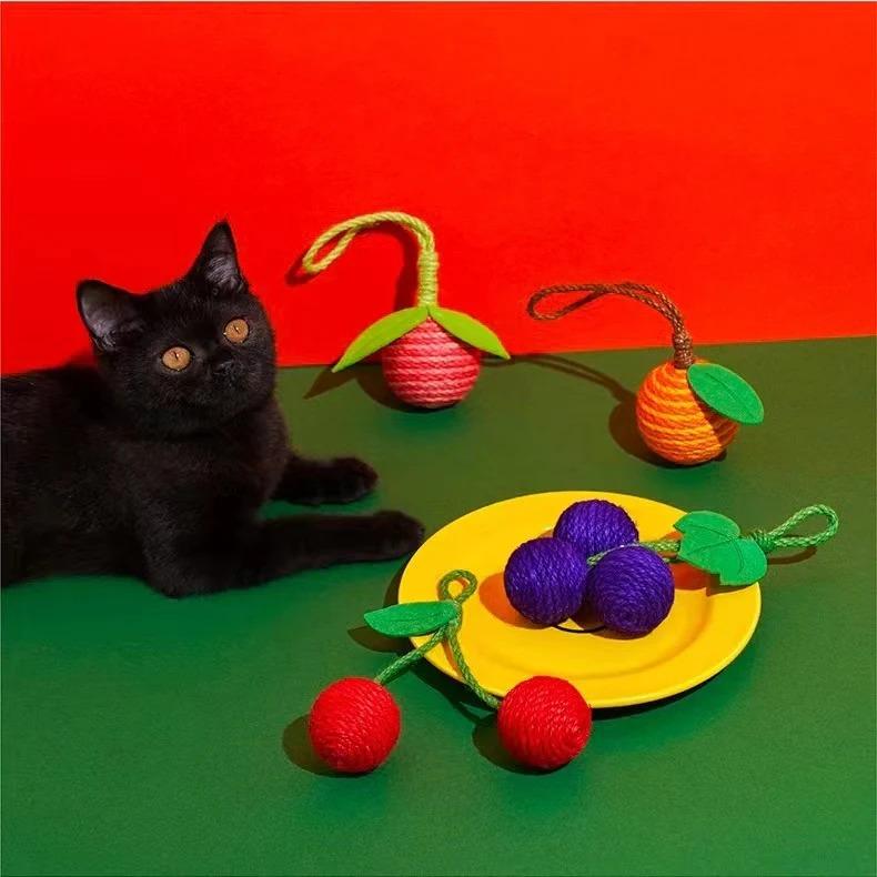 Sisal Fruit Scratcher Ball – Peach, Cherry, Grape & Orange - Image 2