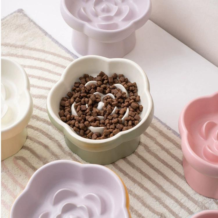 Flower Raised Ceramic Cat Bowl F14 – 4 Colours - Image 6