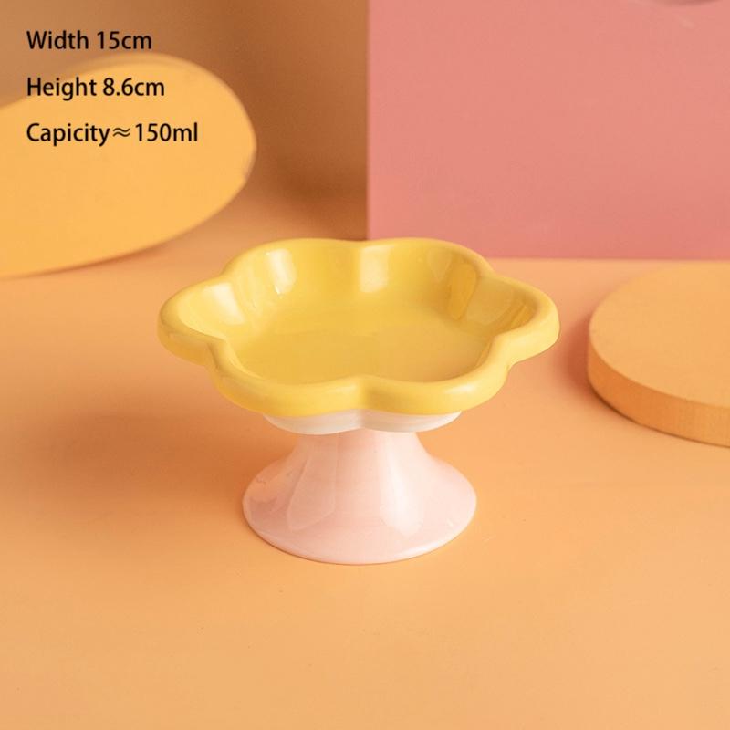 Mangkuk Kucing Seramik Bunga – Bentuk M & G, 6 Warna