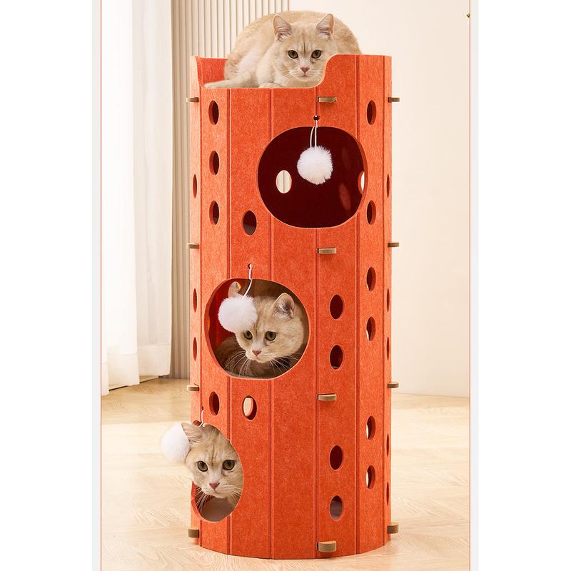 Multi-Layer Felt Cat Tower – 2 or 3 Level, Orange & Yellow - Image 5