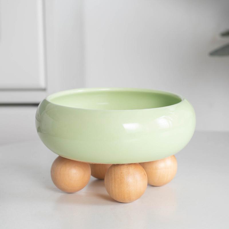 Round Ceramic Cat Bowl on Wood Base – 1 or 2 Layer - Image 3