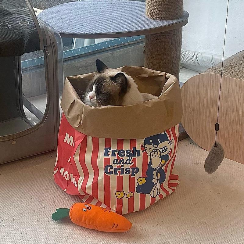 Popcorn Bag Cat Bed – Kraft Paper Style Nest - Image 2