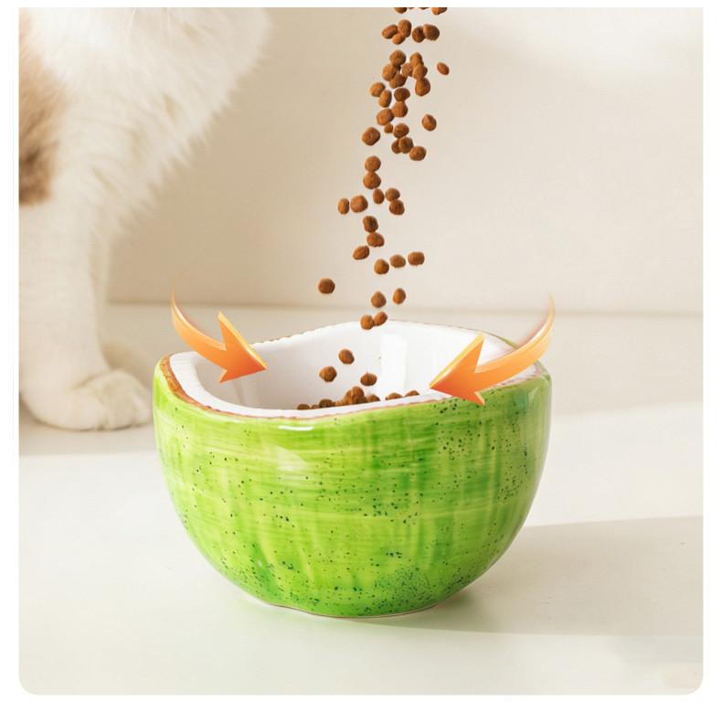 Half Coconut Ceramic Cat Bowl – Tall Spill-Proof Water Dish - Image 5