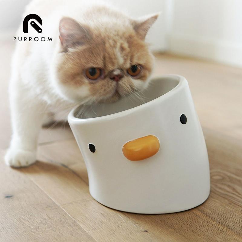 Mangkuk Kucing Anak Ayam Gebu PURROOM – Seramik Bertinggi Condong
