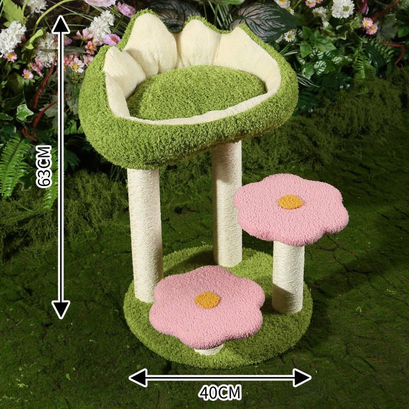 莲花猫爬架 – 剑麻攀爬架配花朵床