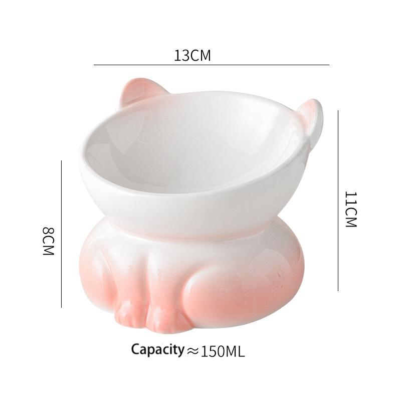 Mangkuk Kucing Seramik Condong Kaki Tinggi – 5 Warna, 150 ml - Image 3