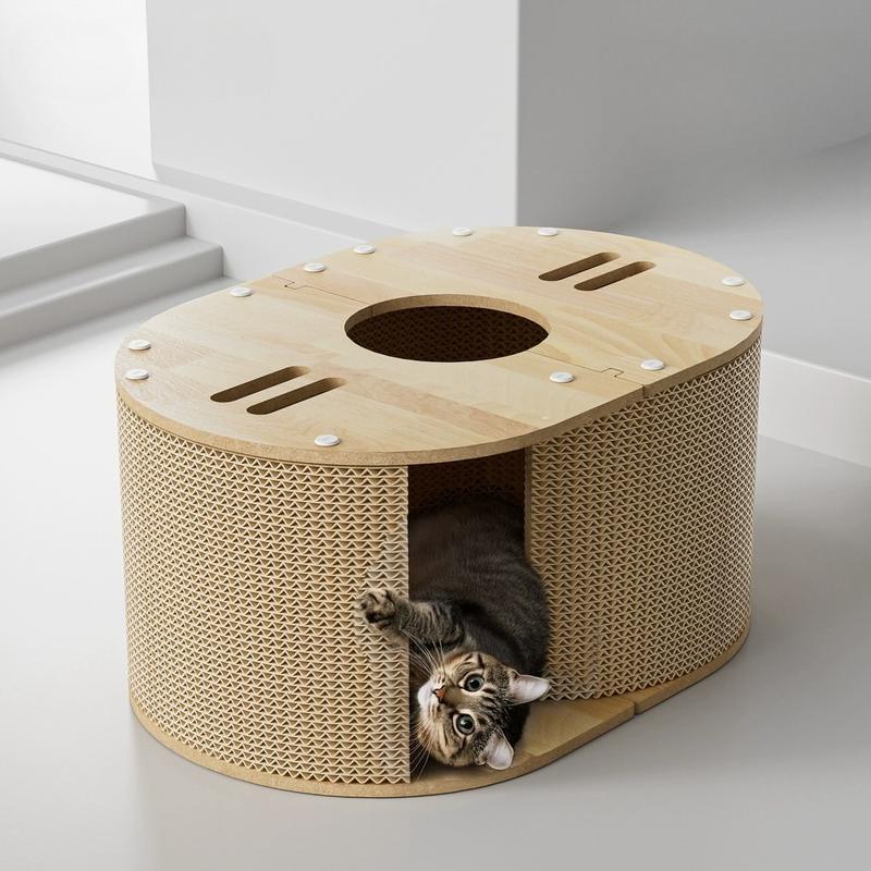 瓦楞猫咪隧道抓板 – 多孔小屋床