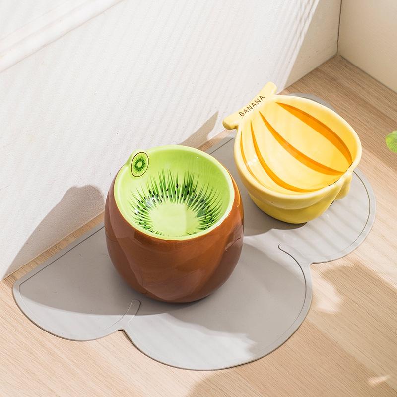 Mangkuk Seramik Kucing Pisang & Kiwi – Condong, Kapasiti Besar - Image 2