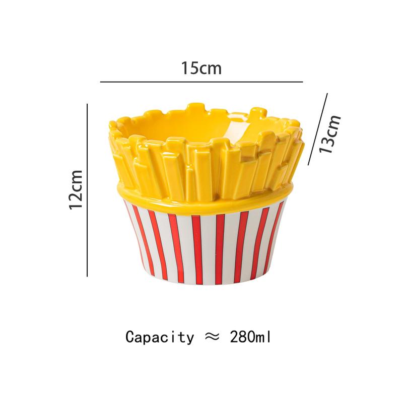 Mangkuk Kucing Seramik Kentang Goreng & Popcorn – 280 ml, 5 Reka Bentuk