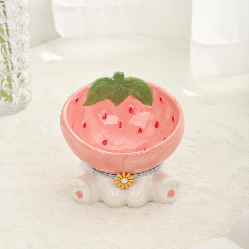 Mangkuk Seramik Kucing Strawberi & Oren – Pinggan Buah Bertinggi